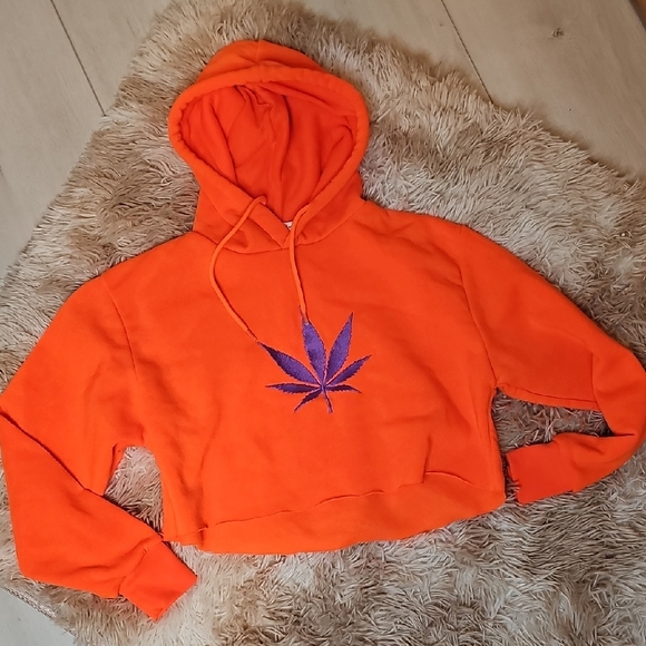Catherine Fulmer Tops - Catherine Fulmer Cozy Luxe Clockwork Cropped Hoodie Neon Orange Purple Mary Jane